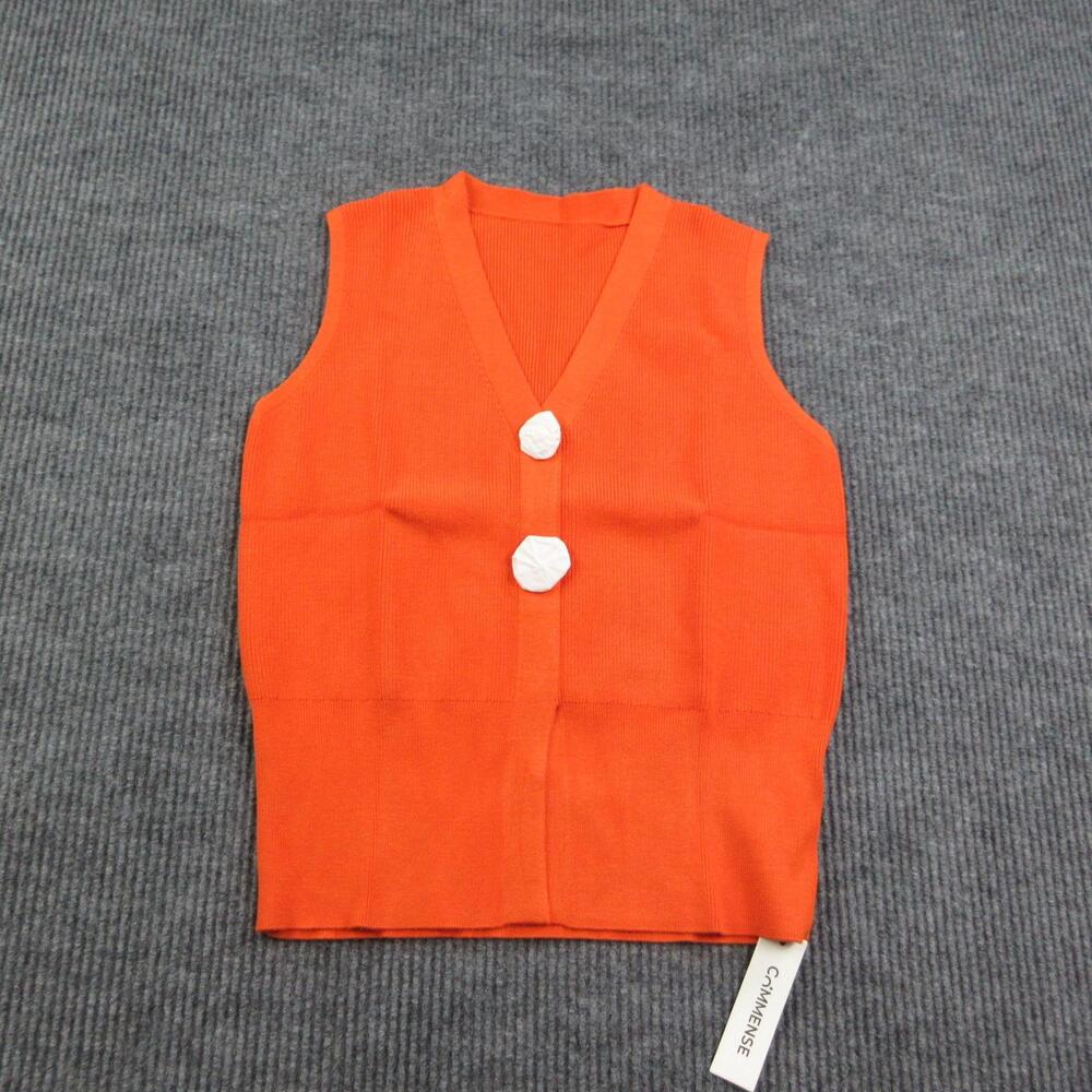 Commense Vest Womens L Orange V-Neck Sleeveless Knit Button Sweater NWT